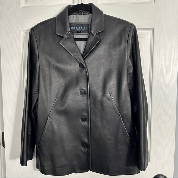 Reaction Kenneth Cole Jackets & Blazers - Reaction Kenneth Cole size L leather jacket, black, lined, button up, fitted